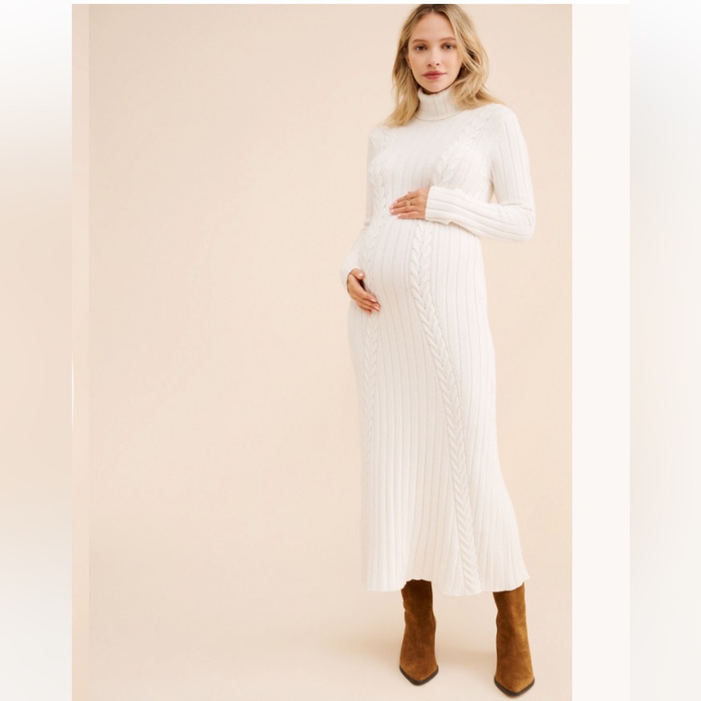 Ivory Off-White Ribbed Knit Maternity Perla Dress Pietro Brunelli Cream Color